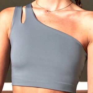 Fabletics Gray One-Shoulder Crop Top